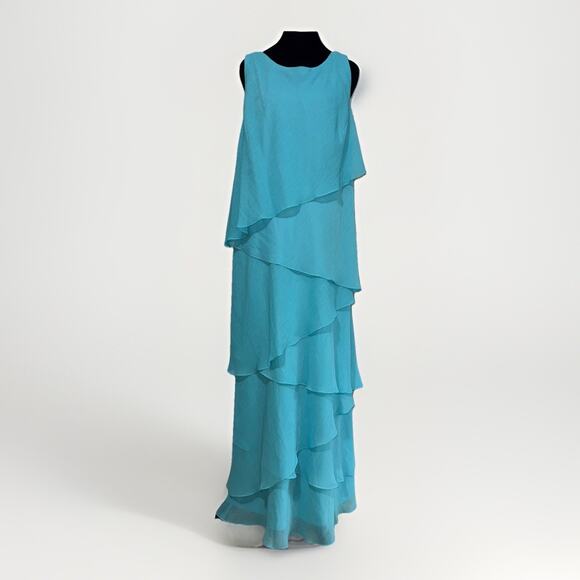 Ursula of Switzerland Dresses & Skirts - VTG 80s Ursula of Switzerland Mother Of Bride 16w Aqua Gown Tiered Sleeveless